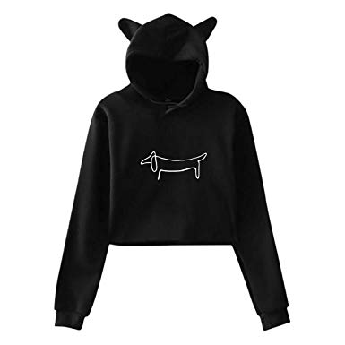 385x385 Picasso Dog Drawing Women's Casual Cute Cat Ears Hoodie Sweater