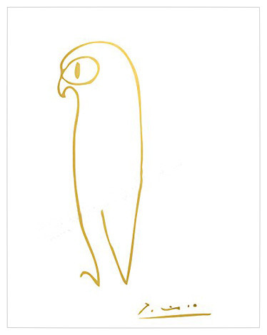 374x470 Canvas, Pablo Picasso Owl Imitation In Gold