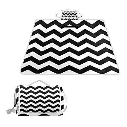 425x425 Mapolo Black White Chevron Picnic Blanket Waterproof