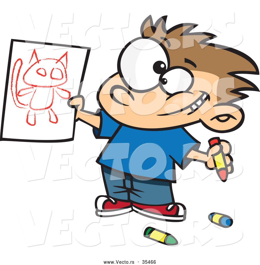 1024x1044 Vector Of A Proud Cartoon Boy Showing His Cat Drawing