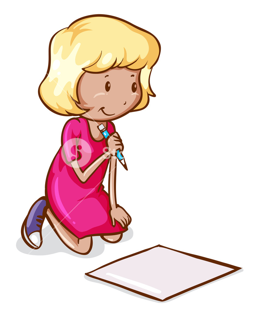 828x1000 Illustration Of A Coloured Drawing Of A Girl Reading And Writing