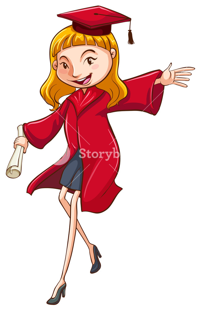 644x1000 illustration of a simple coloured drawing of a girl graduating