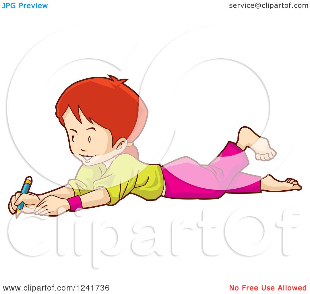 1080x1024 Clipart Of A Girl Drawing On The Floor
