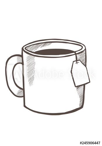 350x500 Tea Time Concpet, Free Hand Drawing Of A Tea Mug Isolated On White