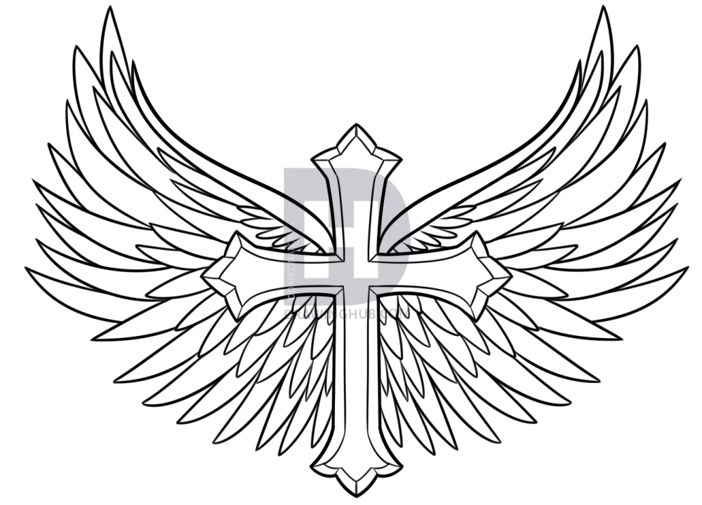 1000x720 How To Draw A Cross With Wings, Step