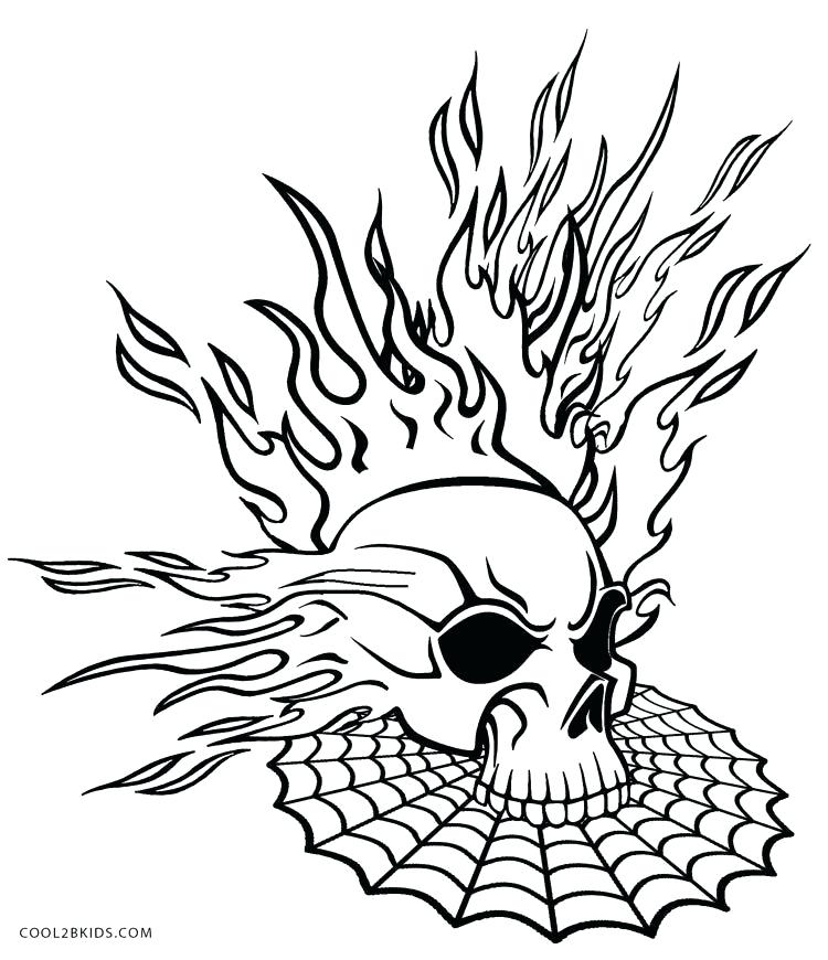 750x870 How To Draw Skulls With Flames Flaming Skull Coloring Pages Adult