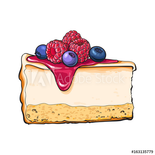 500x500 Hand Drawn Piece Of Cheesecake Decorated With Fresh Berries