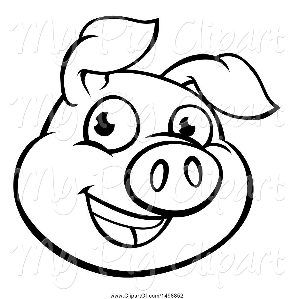 1024x1044 Swine Clipart Of Cartoon Black And White Happy Pig Face