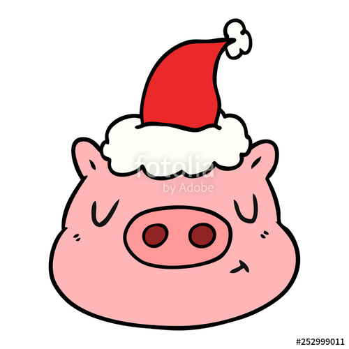 500x500 Line Drawing Of A Pig Face Wearing Santa Hat Stock Image