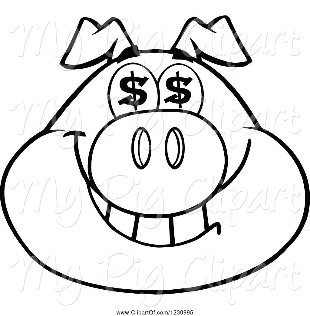 1024x1044 Swine Clipart Of Cartoon Outlined Pig Head With Dollar Eyes