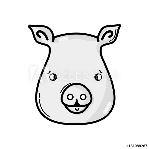 500x500 Grayscale Cute Pig Head Wild Animal