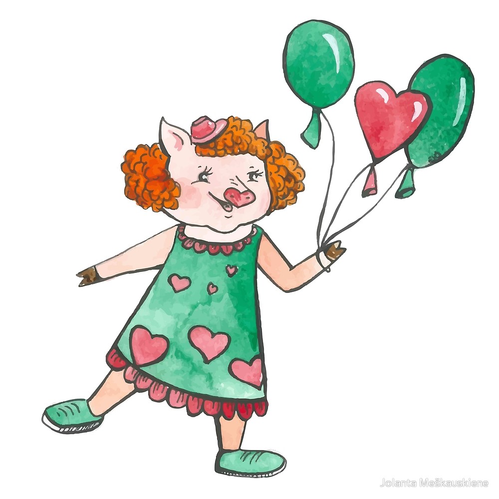 1000x1000 Flying Pig With Balloons Valentines Day Symbol Sketch Drawing