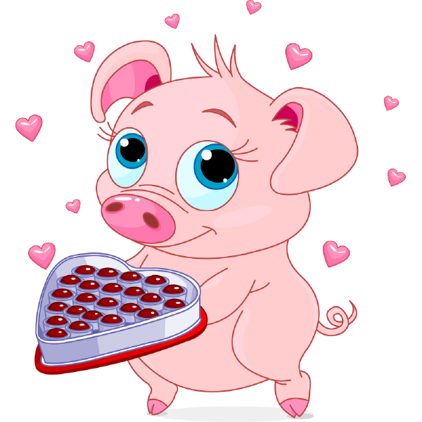 600x600 piggy with chocolates animal icons cute piglets, heart shapes