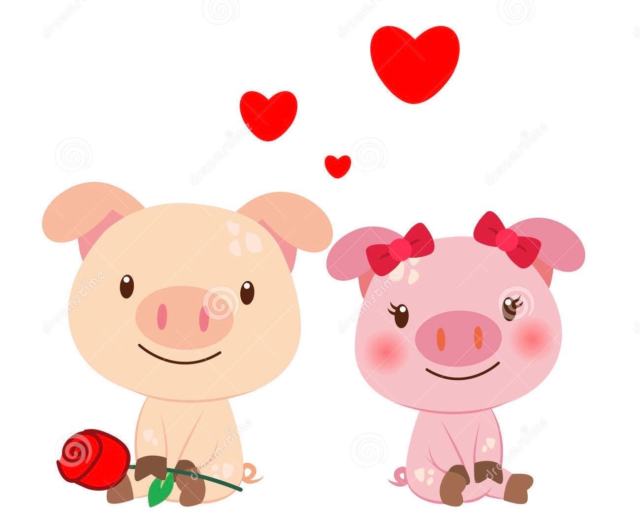 1300x1080 pigs in love illustration in mini pigs, pig illustration
