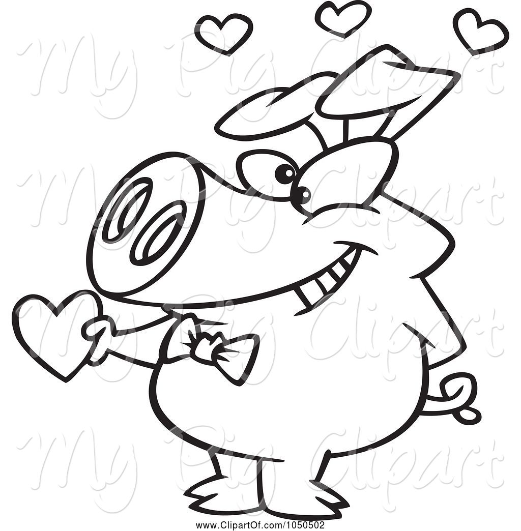 1024x1044 Swine Clipart Of Cartoon Line Art Design Of A Valentine Pig Giving