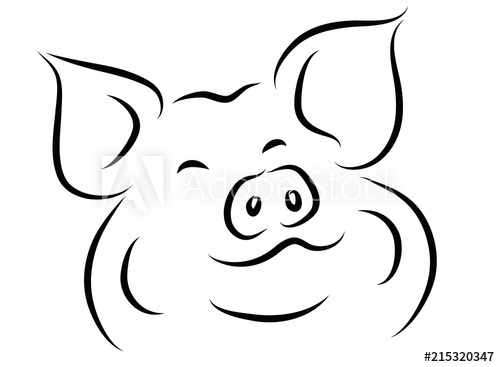 500x367 Continuous Line Drawing Of Cute Pig Vector Illustration Simple
