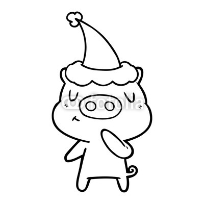 400x400 Line Drawing Of A Content Pig Wearing Santa Hat Buy Photos Ap