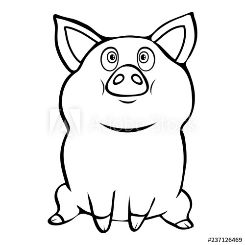 500x500 Cute Funny Pig Linear Hand Drawing, Cartoon Character, Vector