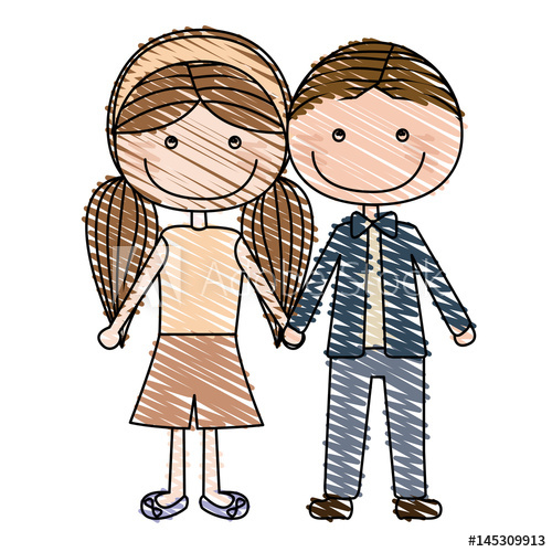 500x500 Color Pencil Drawing Of Caricature Brown Boy Hair And Girl