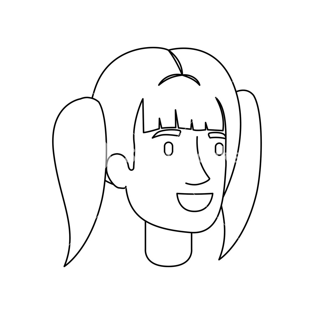 1000x1000 Monochrome Silhouette Of Woman Face With Pigtails Hairstyle Vector
