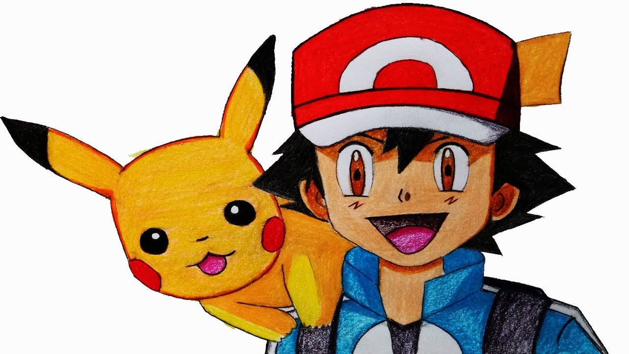 1280x720 How To Draw Ash Ketchum With Pikachu Step