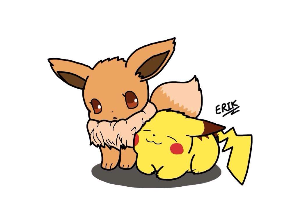 1024x768 Eevee And Pikachu Drawing! Amino
