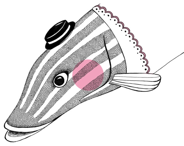 640x510 Pike In A Hat Ink Illustration, Cm