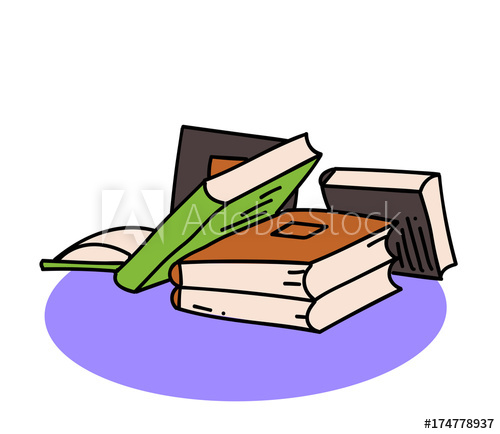 500x434 Pile Of Books Cartoon Hand Drawn Image Original Colorful Artwork