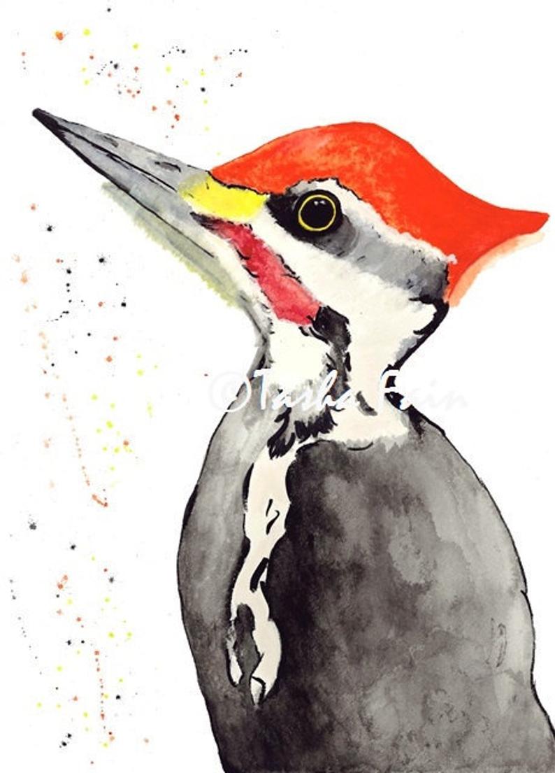 794x1105 The Woodpecker Watercolor Print Mini Bird Series Etsy