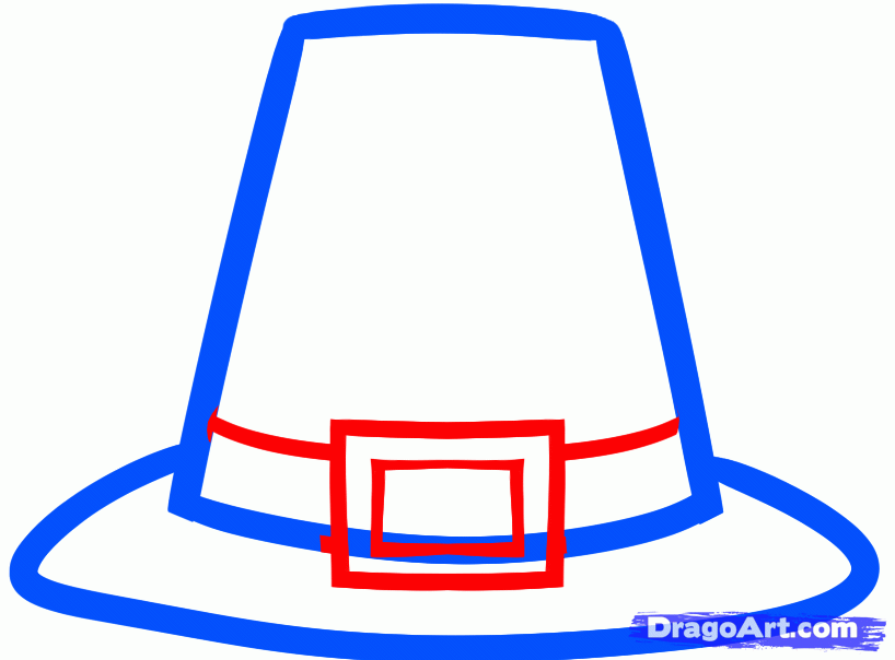 818x604 How To Draw A Pilgrim Hat, Step