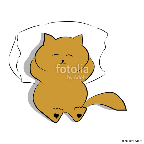500x500 Vector Dark Yellow Drawing Cute Overeaten Cat Lying On The Pillow