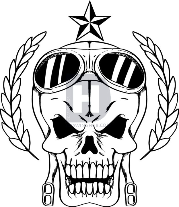 624x720 How To Draw A Pilot Skull, Step