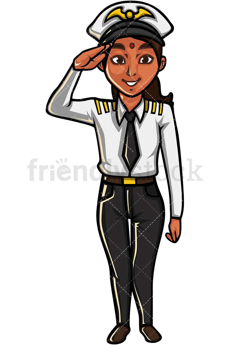 800x1200 Indian Female Airline Pilot Cartoon Vector Clipart