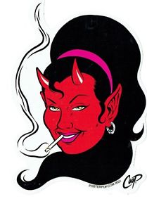 209x300 Coop Sticker Decal Pin Up Girl Red Devil Smoking Hot Rod Poster