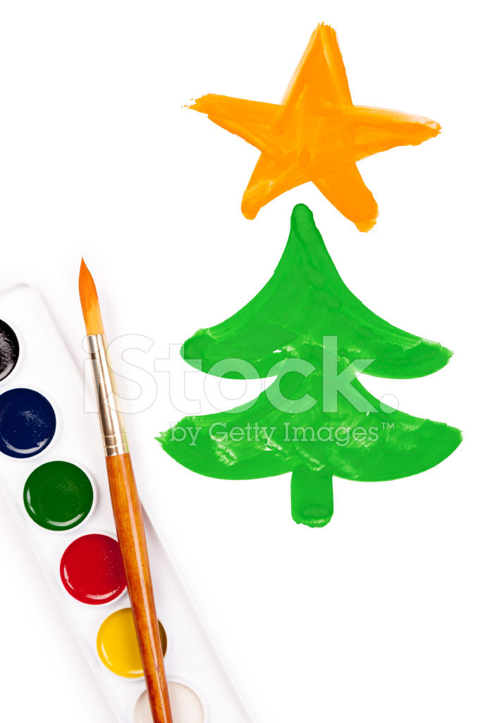 681x1024 Painted Fir Tree And Watercolor Set Stock Photos