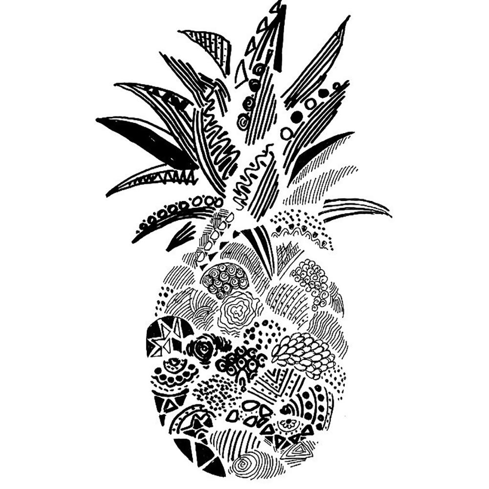 1000x1000 Artistic Pineapple Drawing, Pen Drawing