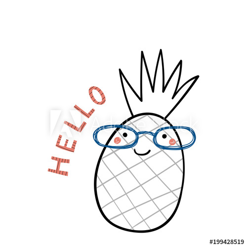 500x500 Hand Drawn Portrait Of A Cute Funny Pineapple In Glasses