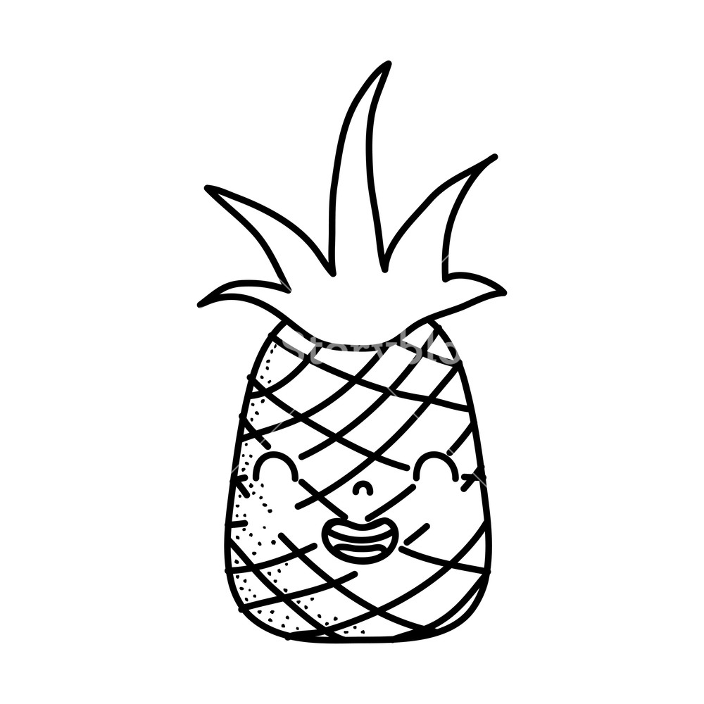 1000x1000 Line Cute Pineapple Kawaii Smile Fruit Vector Illustration Royalty