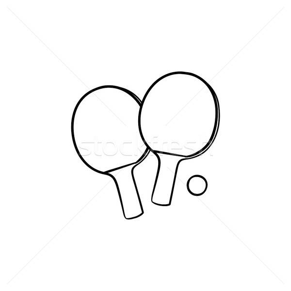 600x600 Ping Pong Rackets And Ball Hand Drawn Outline Doodle Icon Vector