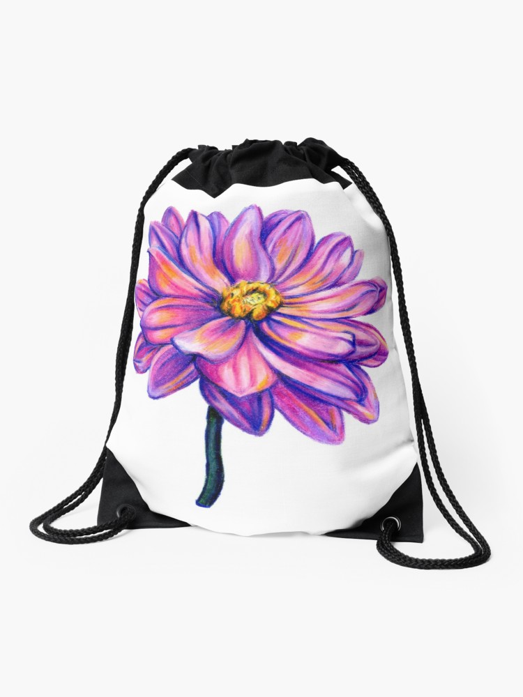 750x1000 Pink Daisy Colored Pencil Floral Art Drawstring Bag