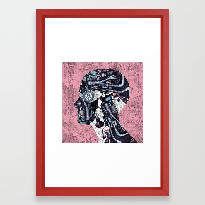 700x700 Human Head With Drawings And Pink Wall Background Framed Art Print