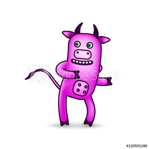 500x500 Dancing Pink Cartoon Cow Vector Clip Art Illustration Sketch