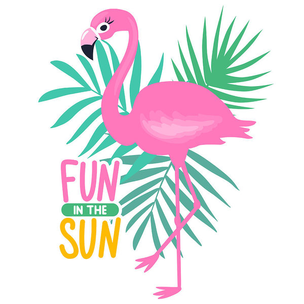 600x600 Vector Pink Flamingo And Palm Leaves Summer Illustration Art