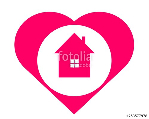 500x400 Drawing Logo House In The Heart Vector Logo House In Pink Heart