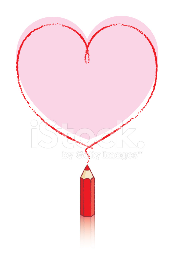 692x1024 Red Pencil Drawing Heart Shape With Pink Fill Stock Vector