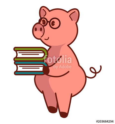 464x500 Big Pink Pig In Glasses Holds Pile Of Books Stock Image