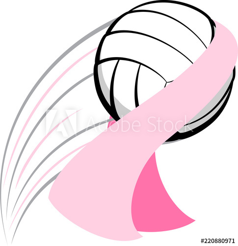 485x500 volleyball swooping through the air with a breast cancer awareness