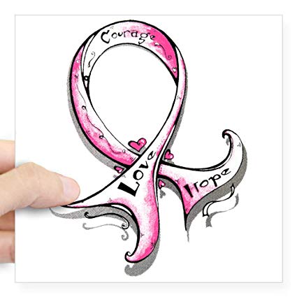 425x425 Square Sticker White X Inch Cancer Pink Ribbon