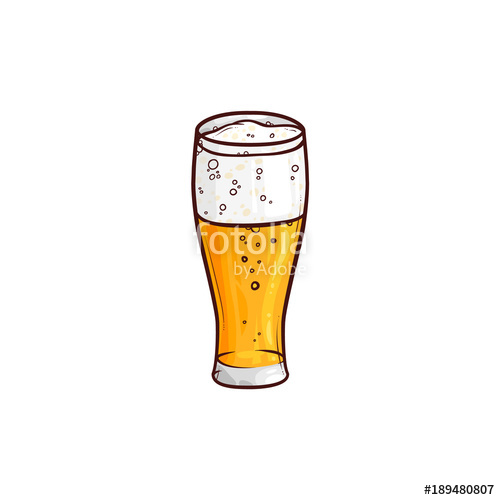 500x500 Full Tall Glass Of Light Beer, Ale, Cider, Hand Drawn, Sketch
