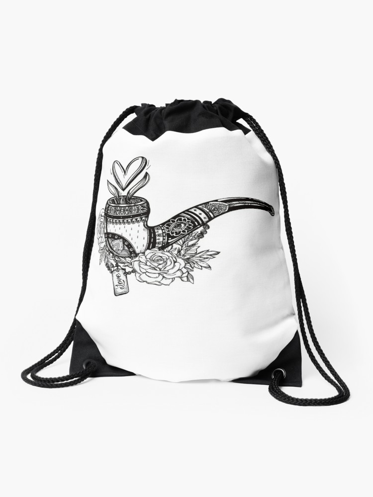 750x1000 tobacco pipe with heart and roses ornate pipe drawing drawstring